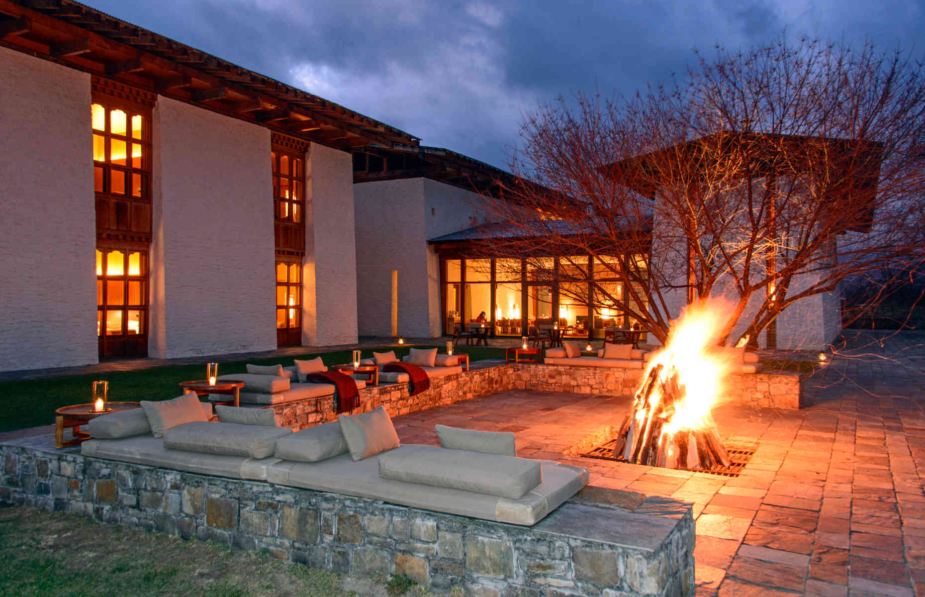 Bumthang Lodge Night Fireplace