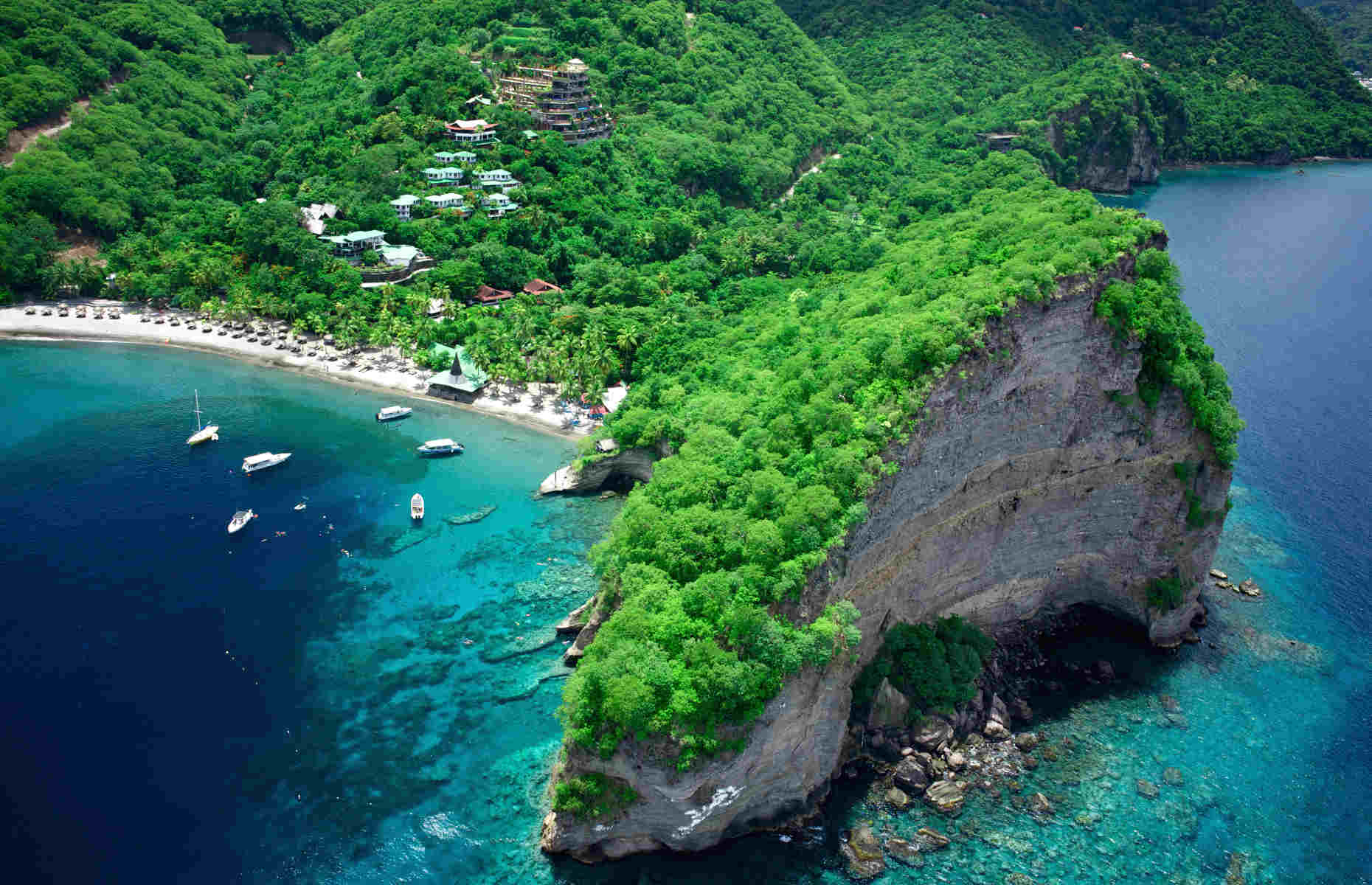 Vue aérienne Anse Chastanet - Hôtel Sainte Lucie