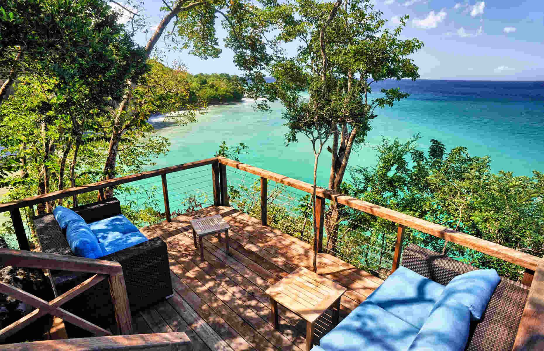 Secret Bay Zabuco terrasse - Séjour luxueux la Dominique, Voyage Caraïbes